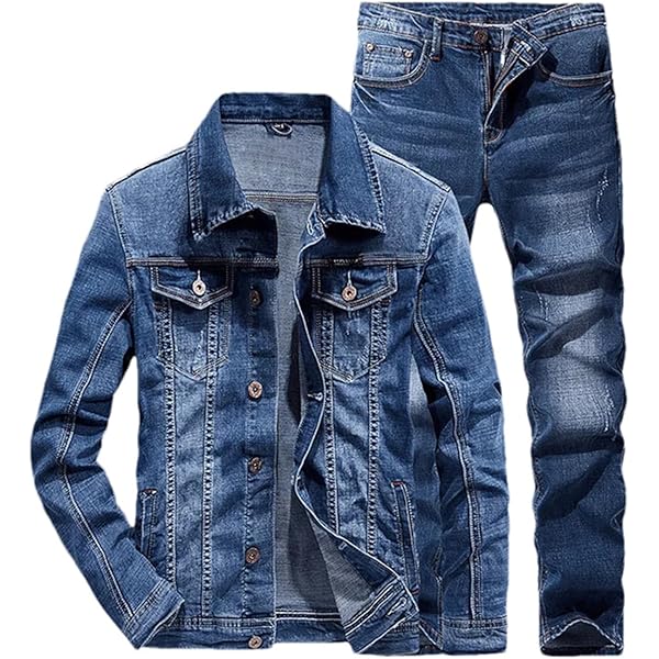 Amazon.com: Men's Spring 4 Pcs Set Denim Jacket Holes Single